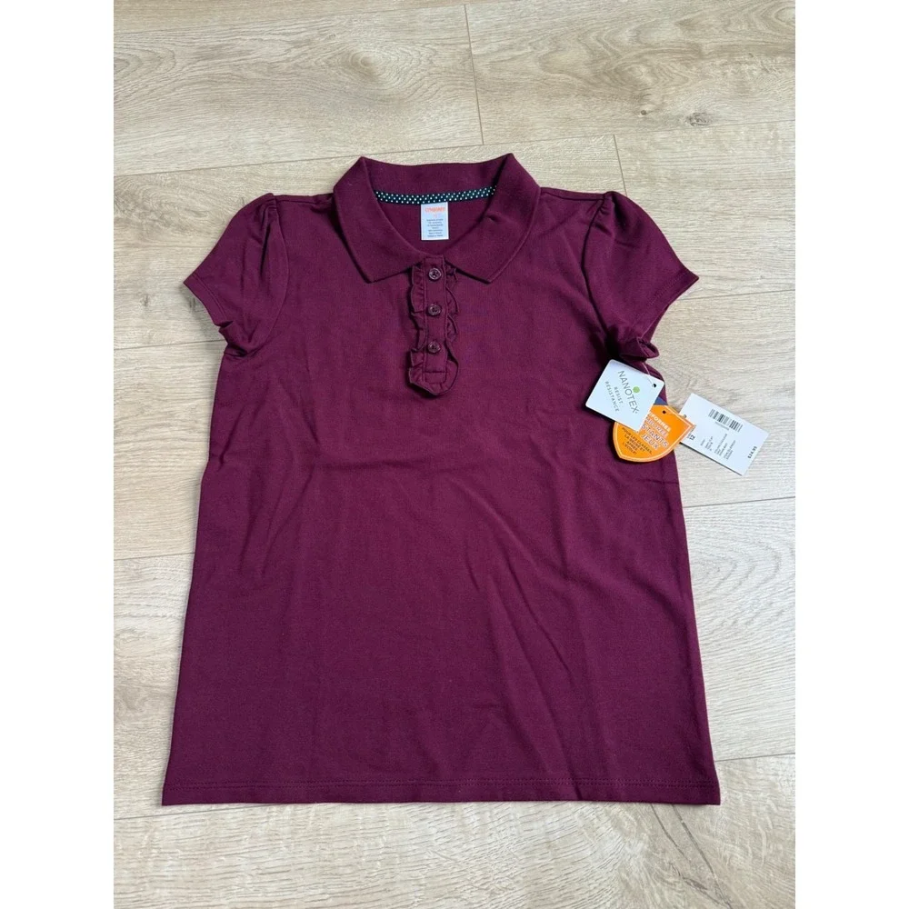 NWT Girls Kid Gymboree playproof uniforms nanotex short sleeve polo maroon sz 12